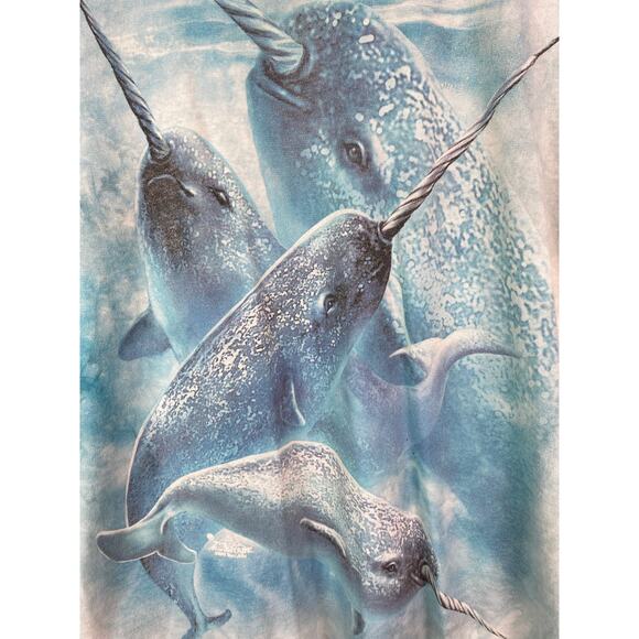 The Mountain Other - The Mountain Narwhals 96926 Size L Blue Ocean Unicorn Tusk Tie Dyed T-Shirt